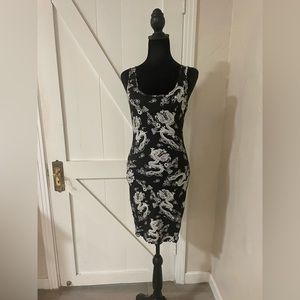 Chinese dragon inspired bodycon dress size M black and white sleeveless